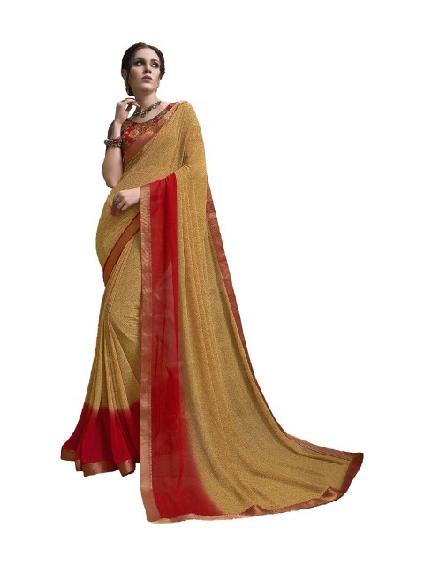 

UNITED LIBERTY Orange & Red Block Print Saree
