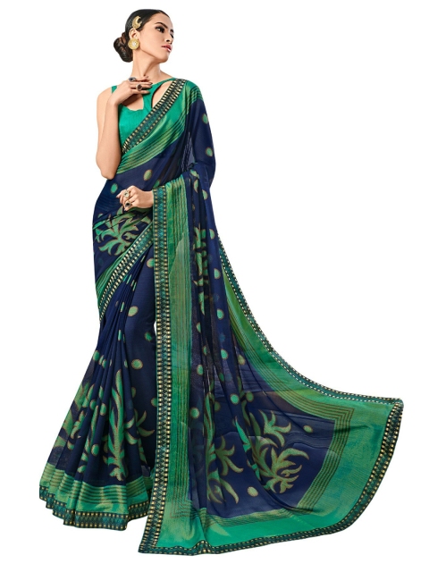 

UNITED LIBERTY Navy Blue & Green Art Silk Saree