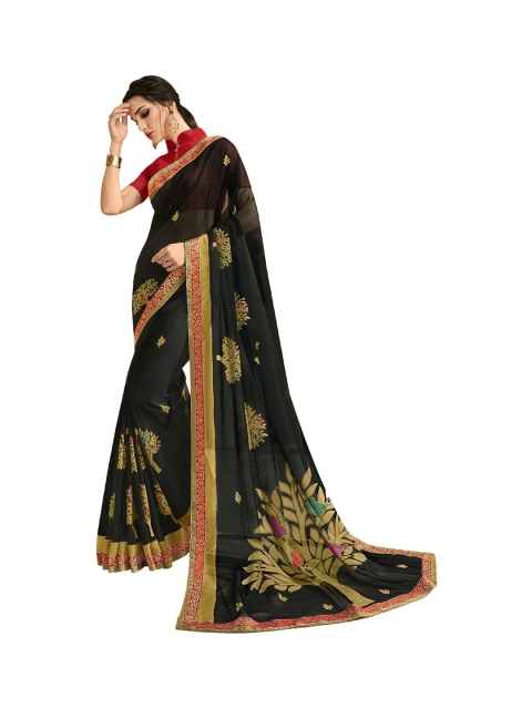 

UNITED LIBERTY Black & Golden Ethnic Motifs Art Silk Block Print Saree