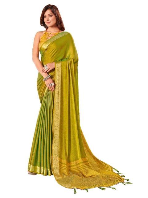 

UNITED LIBERTY Green & Gold-Toned Zari Art Silk Saree