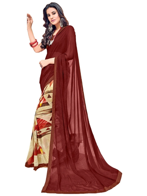 

UNITED LIBERTY Maroon & Yellow Half and Half Block Print Saree