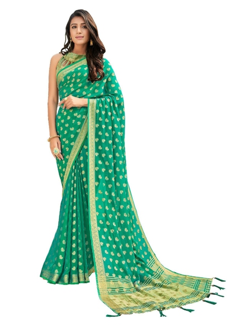 

UNITED LIBERTY Green & Gold-Toned Ethnic Motifs Zari Saree