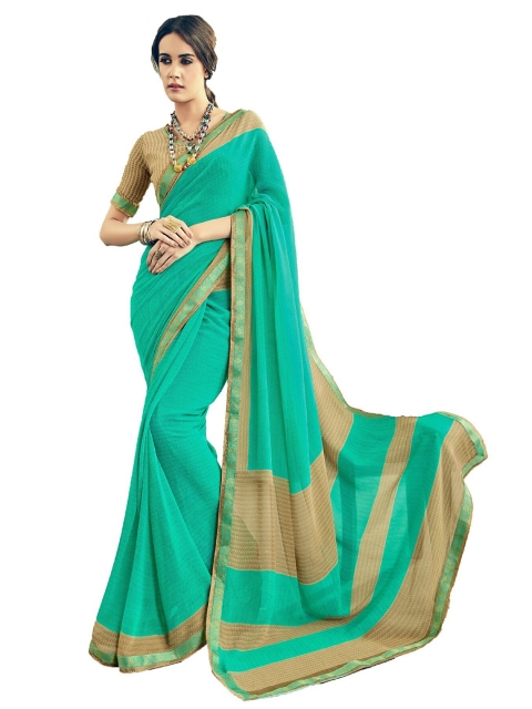 

UNITED LIBERTY Turquoise Blue Block Print Saree