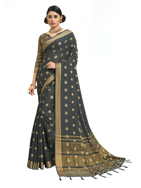 

UNITED LIBERTY Grey & Gold-Toned Woven Design Art Silk Saree