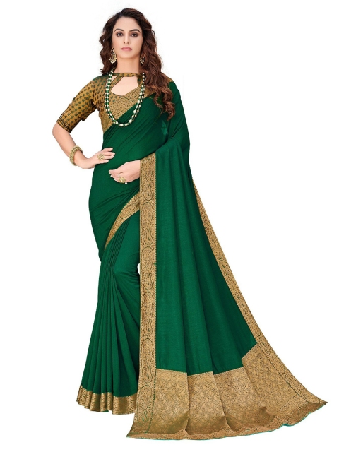 

UNITED LIBERTY Green & Golden Solid Zari Art Silk Saree
