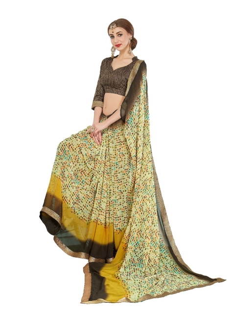 

UNITED LIBERTY Brown & Green Floral Printed Saree