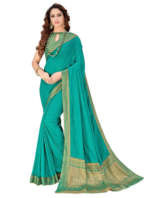 

UNITED LIBERTY Teal & Gold-Toned Art Silk Saree