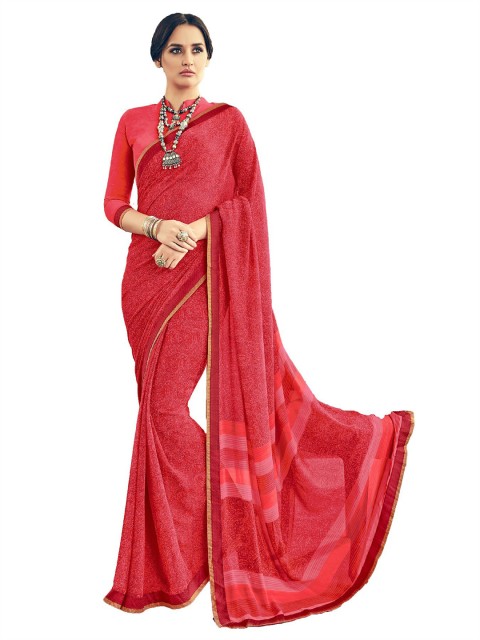 

UNITED LIBERTY Red Block Print Saree