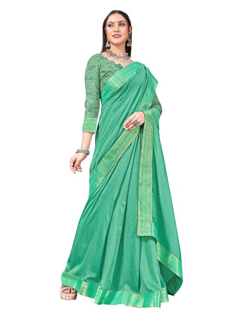 

UNITED LIBERTY Teal Green & Golden Ethnic Motifs Art Silk Block Print Saree