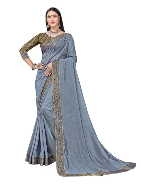 

UNITED LIBERTY Grey & Gold-Toned Zari Art Silk Saree