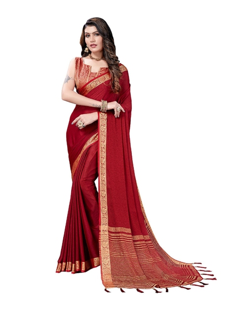 

UNITED LIBERTY Red Art Silk Block Print Saree