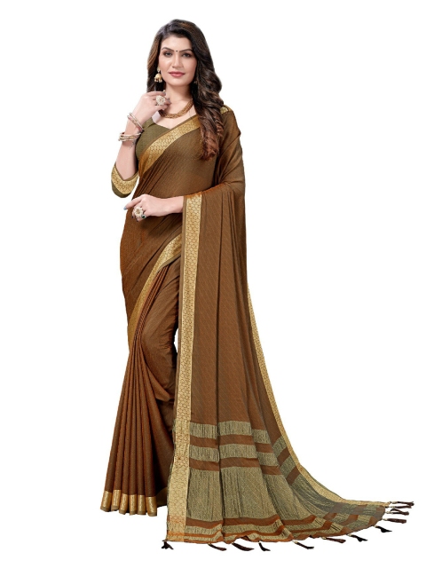 

UNITED LIBERTY Brown & Gold-Toned Zari Art Silk Saree