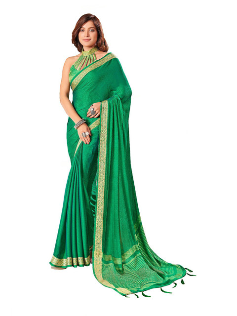 

UNITED LIBERTY Green & Golden Ethnic Motifs Art Silk Block Print Saree