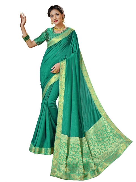 

UNITED LIBERTY Teal & Gold-Toned Art Silk Saree