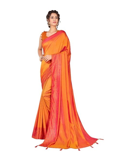 

UNITED LIBERTY Orange & Fuchsia Zari Art Silk Saree