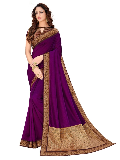 

UNITED LIBERTY Purple & Gold-Toned Art Silk Saree