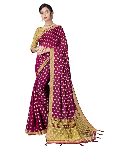 

UNITED LIBERTY Purple & Gold-Toned Ethnic Motifs Zari Saree