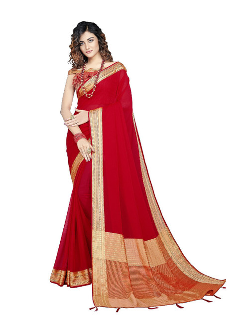 

UNITED LIBERTY Red & Golden Zari Art Silk Saree
