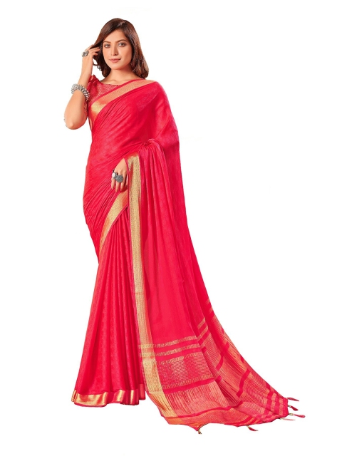 

UNITED LIBERTY Fuchsia & Golden Ethnic Motifs Zari Art Silk Block Print Saree
