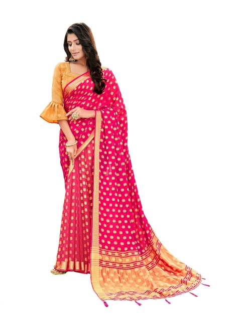 

UNITED LIBERTY Pink & Gold-Toned Woven Design Saree