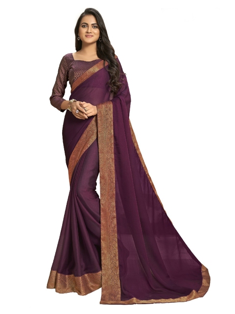 

UNITED LIBERTY Purple & Golden Solid Art Silk Saree