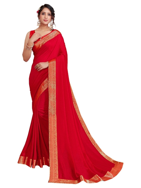 

UNITED LIBERTY Red & Gold-Toned Zari Art Silk Block Print Saree