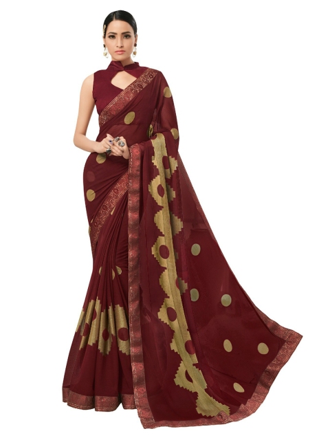 

UNITED LIBERTY Maroon & Mustard Yellow Woven Design Art Silk Saree