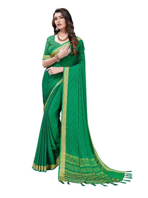 

UNITED LIBERTY Green & Golden Ethnic Motifs Art Silk Block Print Saree