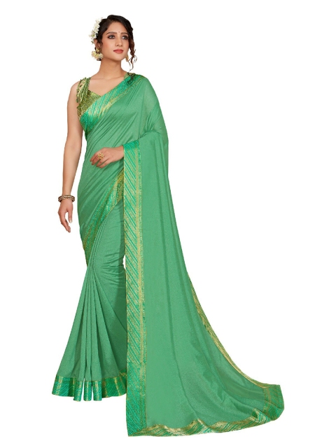 

UNITED LIBERTY Green & Gold-Toned Zari Art Silk Block Print Saree