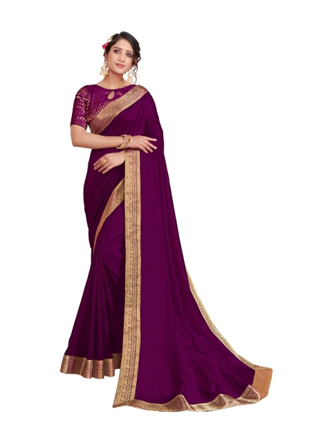 

UNITED LIBERTY Purple & Golden Solid Art Silk Saree