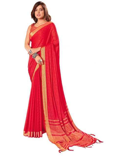 

UNITED LIBERTY Red & Golden Solid Zari Art Silk Saree