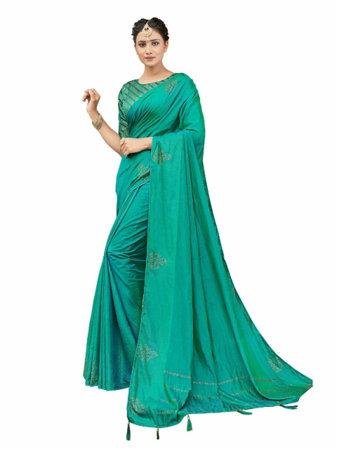 

UNITED LIBERTY Teal Green Embellished Art Silk Saree