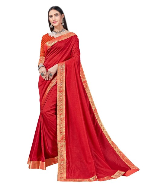 

UNITED LIBERTY Red & Gold-Toned Zari Art Silk Saree