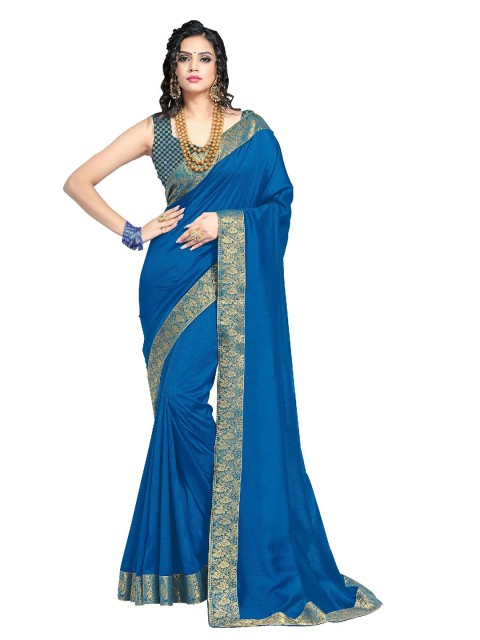 

UNITED LIBERTY Blue & Gold-Toned Art Silk Saree