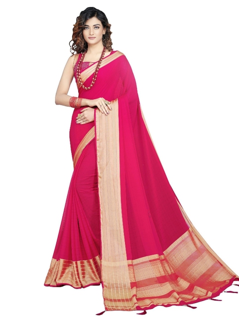 

UNITED LIBERTY Fuchsia & Golden Woven Design Zari Art Silk Saree