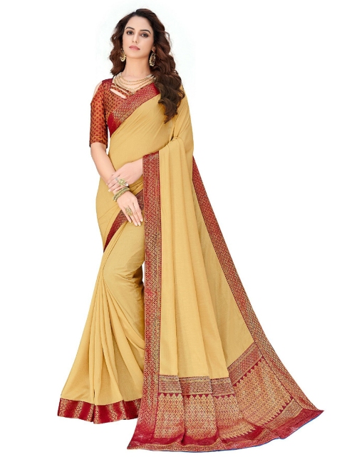 

UNITED LIBERTY Cream-Coloured & Red Ethnic Motifs Art Silk Block Print Saree