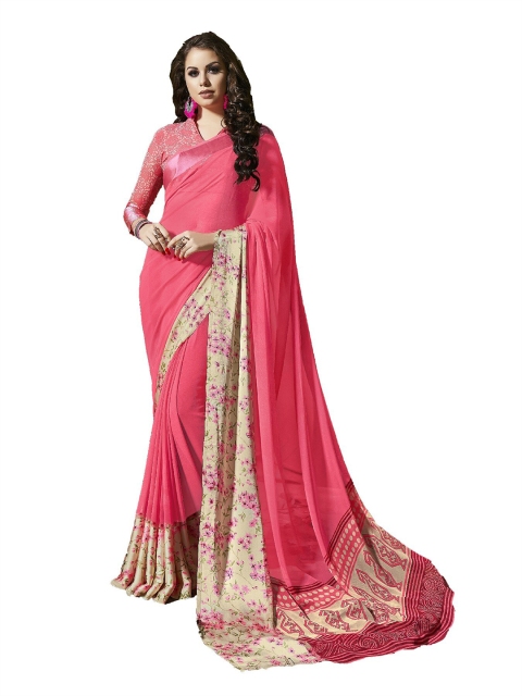 

UNITED LIBERTY Pink & Beige Art Silk Saree