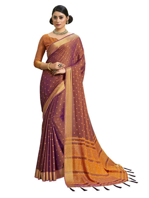 

UNITED LIBERTY Purple & Orange Woven Design Zari Art Silk Saree