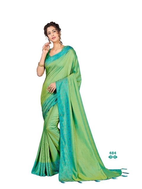 

UNITED LIBERTY Green & Turquoise Blue Beads and Stones Art Silk Saree