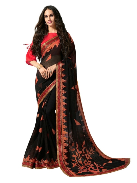 

UNITED LIBERTY Black & Red Art Silk Saree