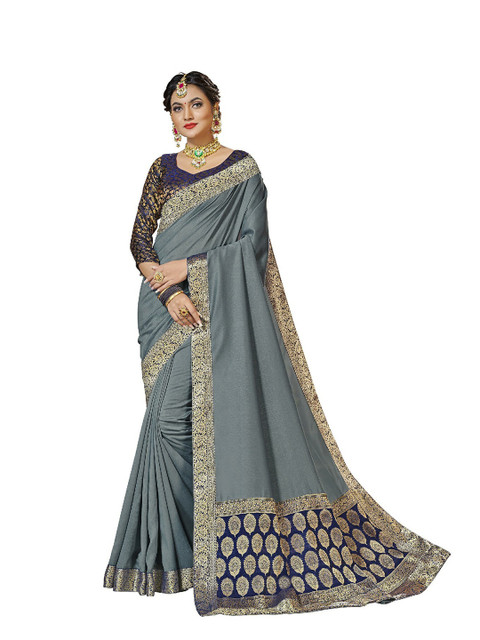 

UNITED LIBERTY Grey & Gold-Toned Art Silk Saree