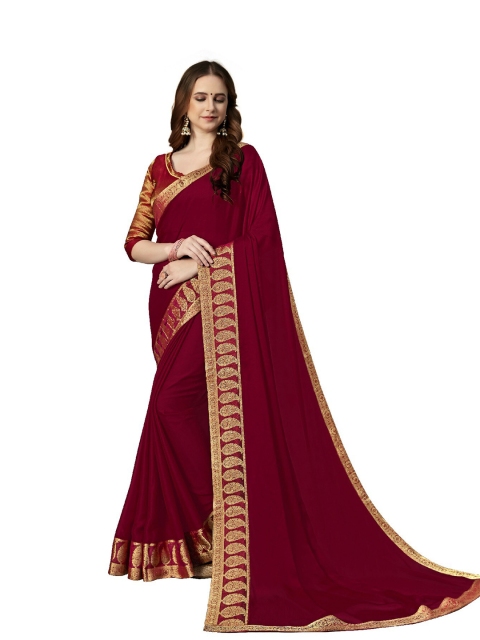 

UNITED LIBERTY Red & Golden Paisley Art Silk Block Print Saree