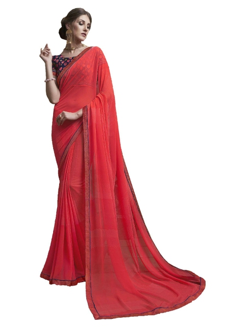 

UNITED LIBERTY Pink Block Print Saree