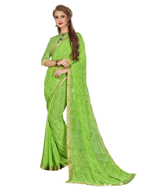 

UNITED LIBERTY Green & Gold-Toned Block Print Saree