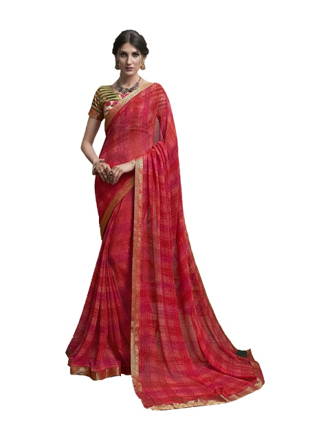 

UNITED LIBERTY Red & Golden Ethnic Motifs Block Print Saree