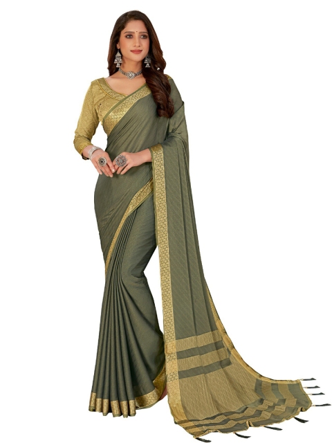 

UNITED LIBERTY Olive Green & Gold-Toned Zari Art Silk Saree