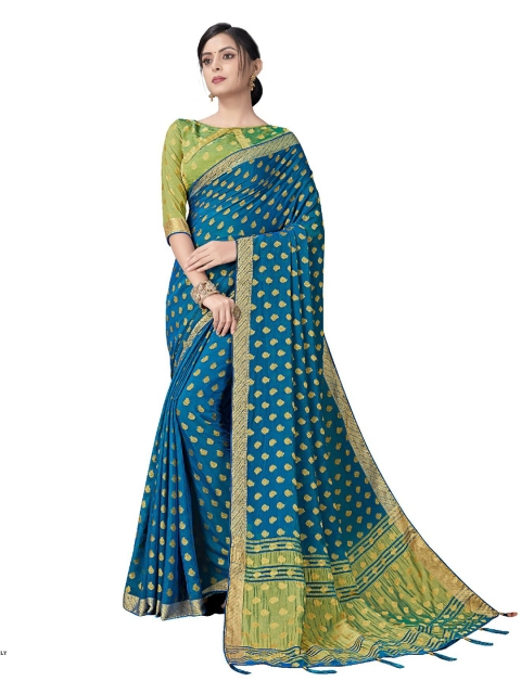 

UNITED LIBERTY Blue & Gold-Toned Ethnic Motifs Zari Saree