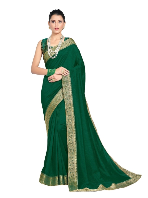

UNITED LIBERTY Green & Golden Ethnic Motifs Art Silk Block Print Saree