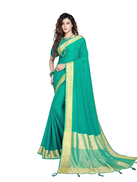 

UNITED LIBERTY Teal Green & Golden Solid Zari Art Silk Saree
