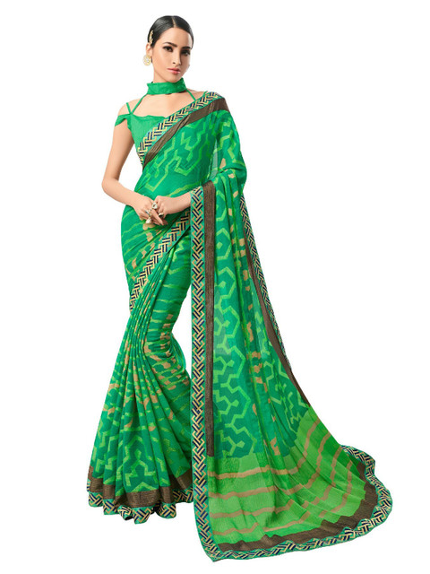 

UNITED LIBERTY Green & Navy Blue Art Silk Saree